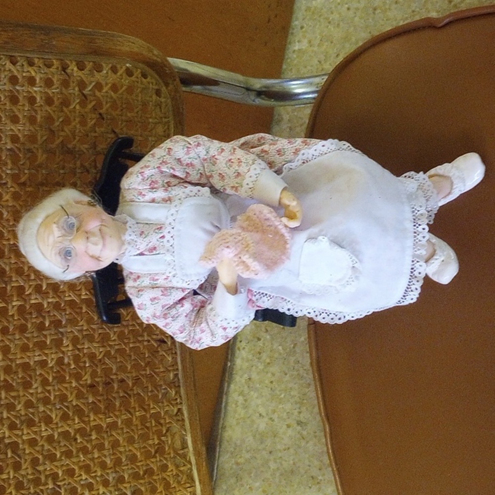 Richard Simmons Grandma Doll w/ Glasses, Earrings, Pink Dress. White Apron